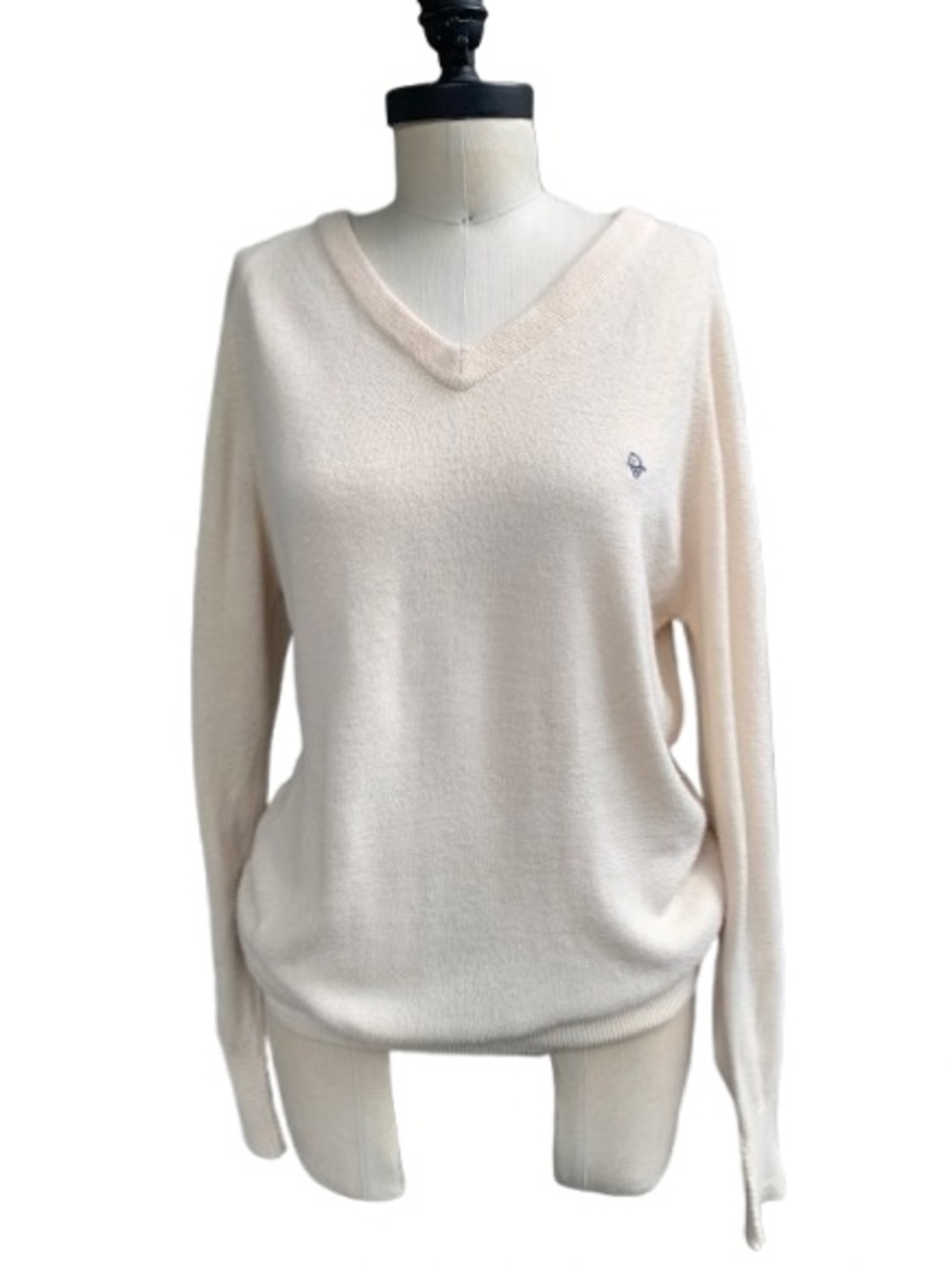 Vintage Christian Dior Monsieur Cream Off White V-Neck Logo Emblem Sweater